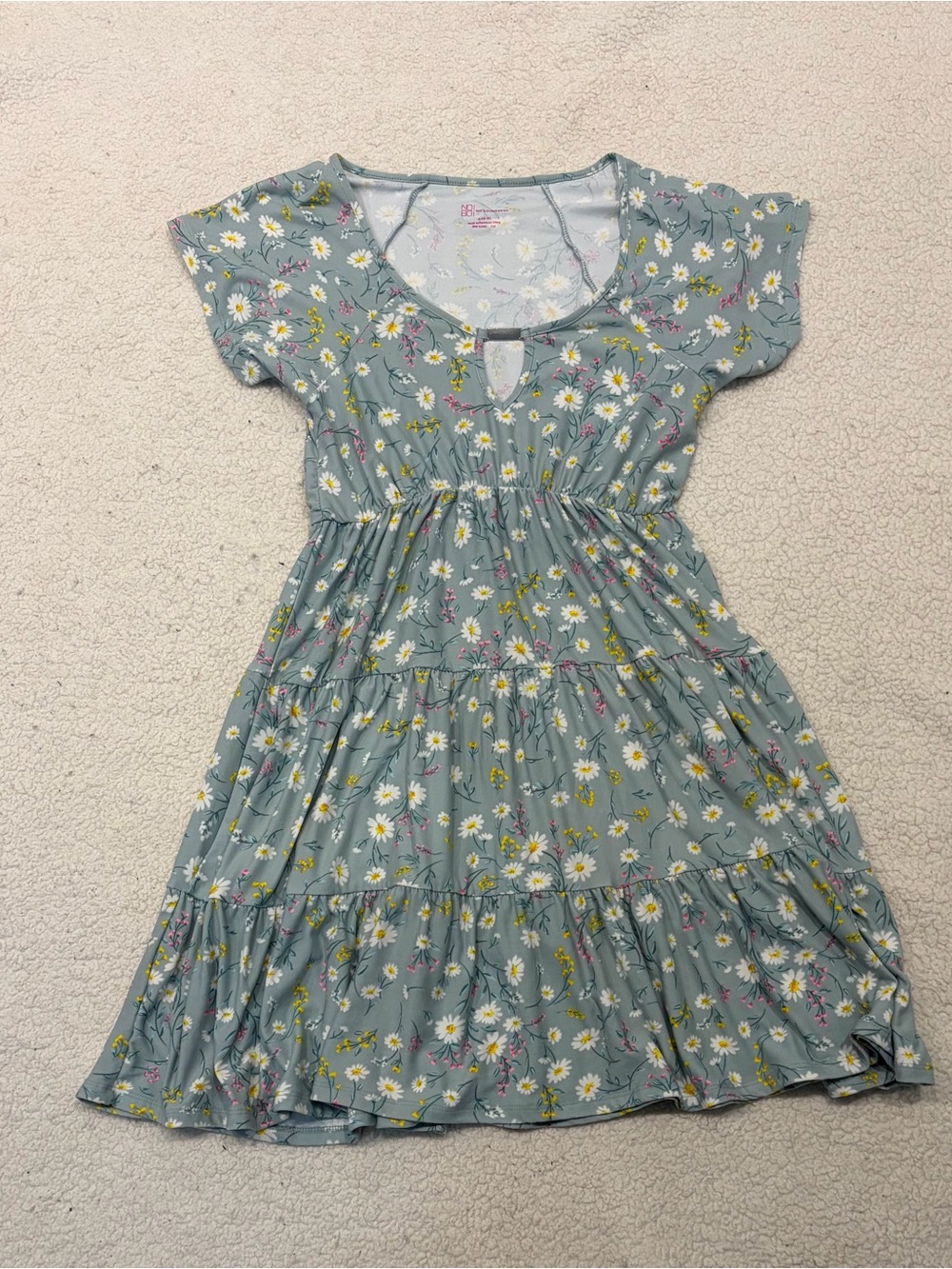 No Boundaries Sage Green Daisy Floral Tiered Mini Dress (Size S / 3-5)
